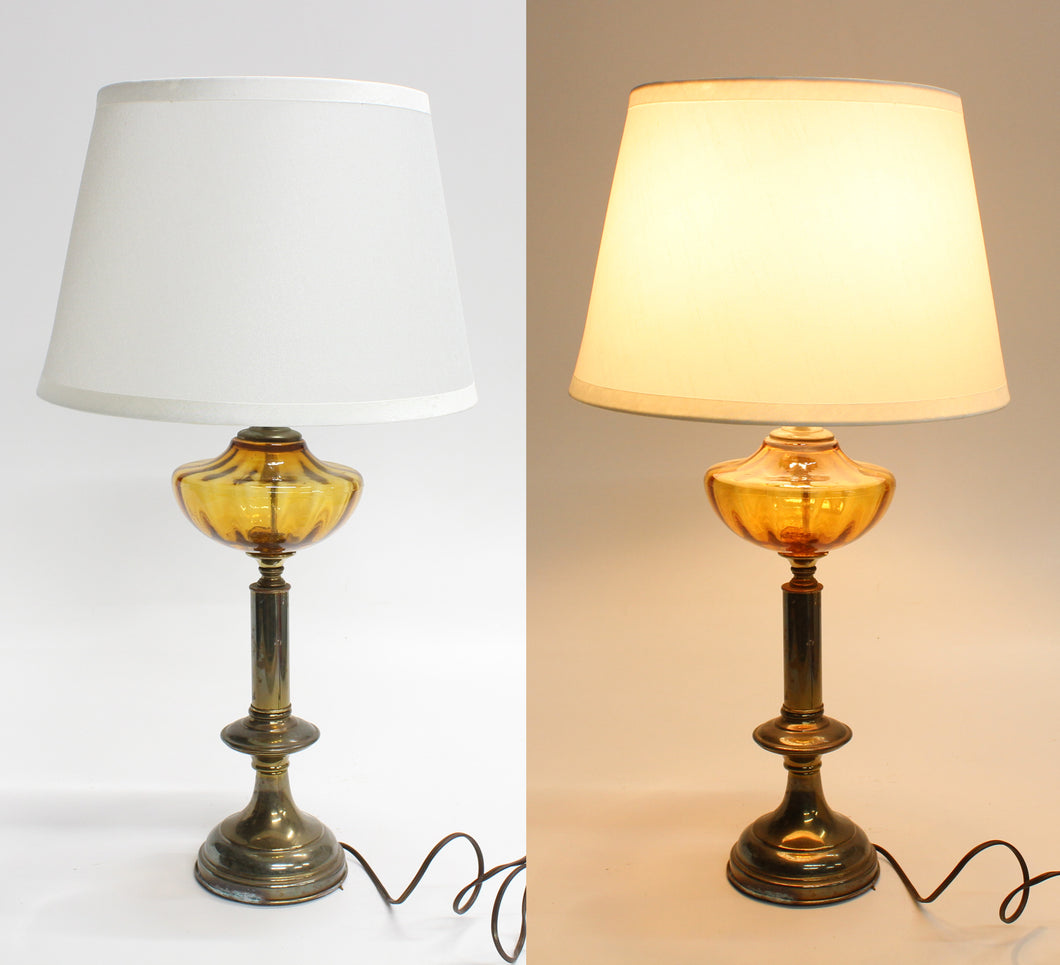 Antique Amber & Brass Lamp