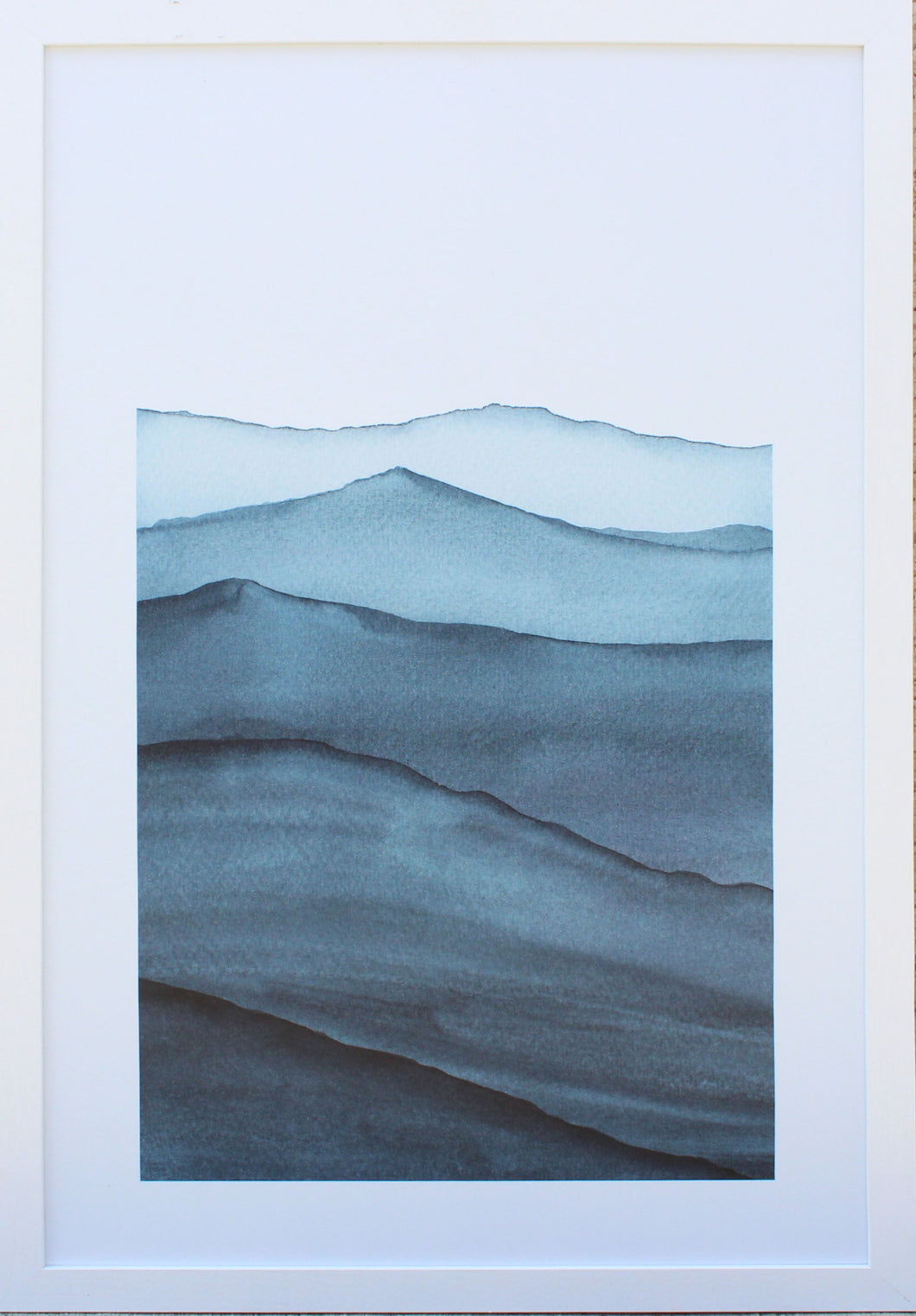 Dark Blue Watercolor Landscape: Abstract Mountains, Vertical