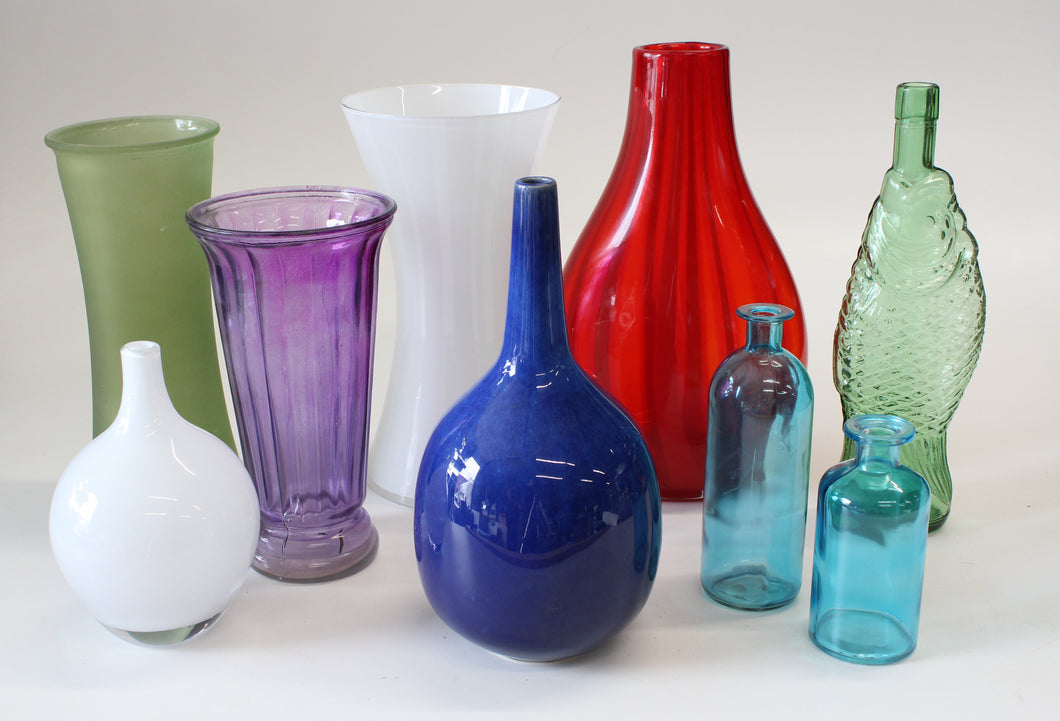 Colored Vases, Glass & Ceramic
