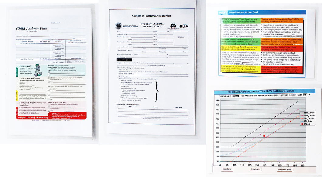 Set of 4 Laminated Child Asthma Charts