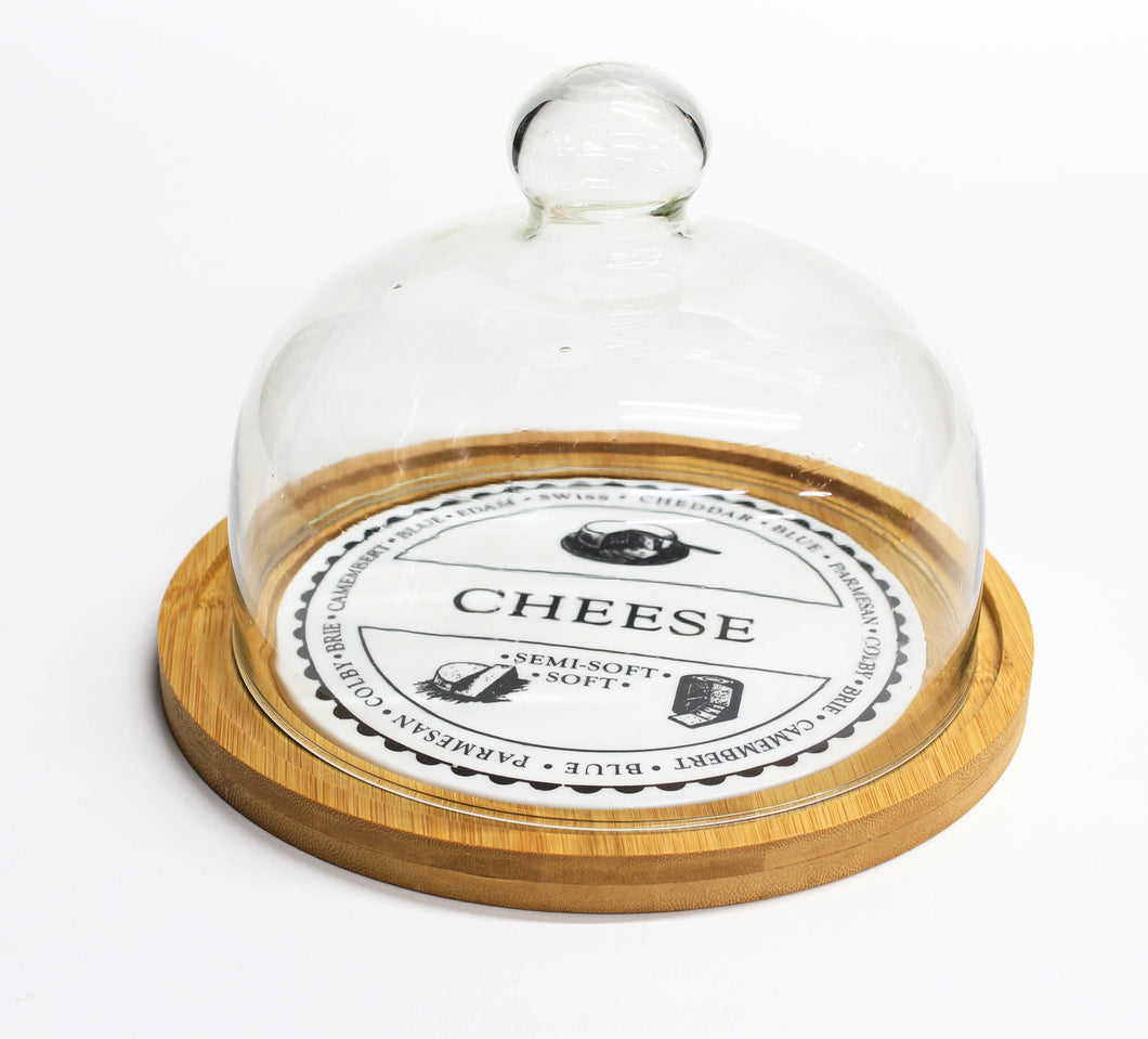 Glass Cheese Dome with Wood Base