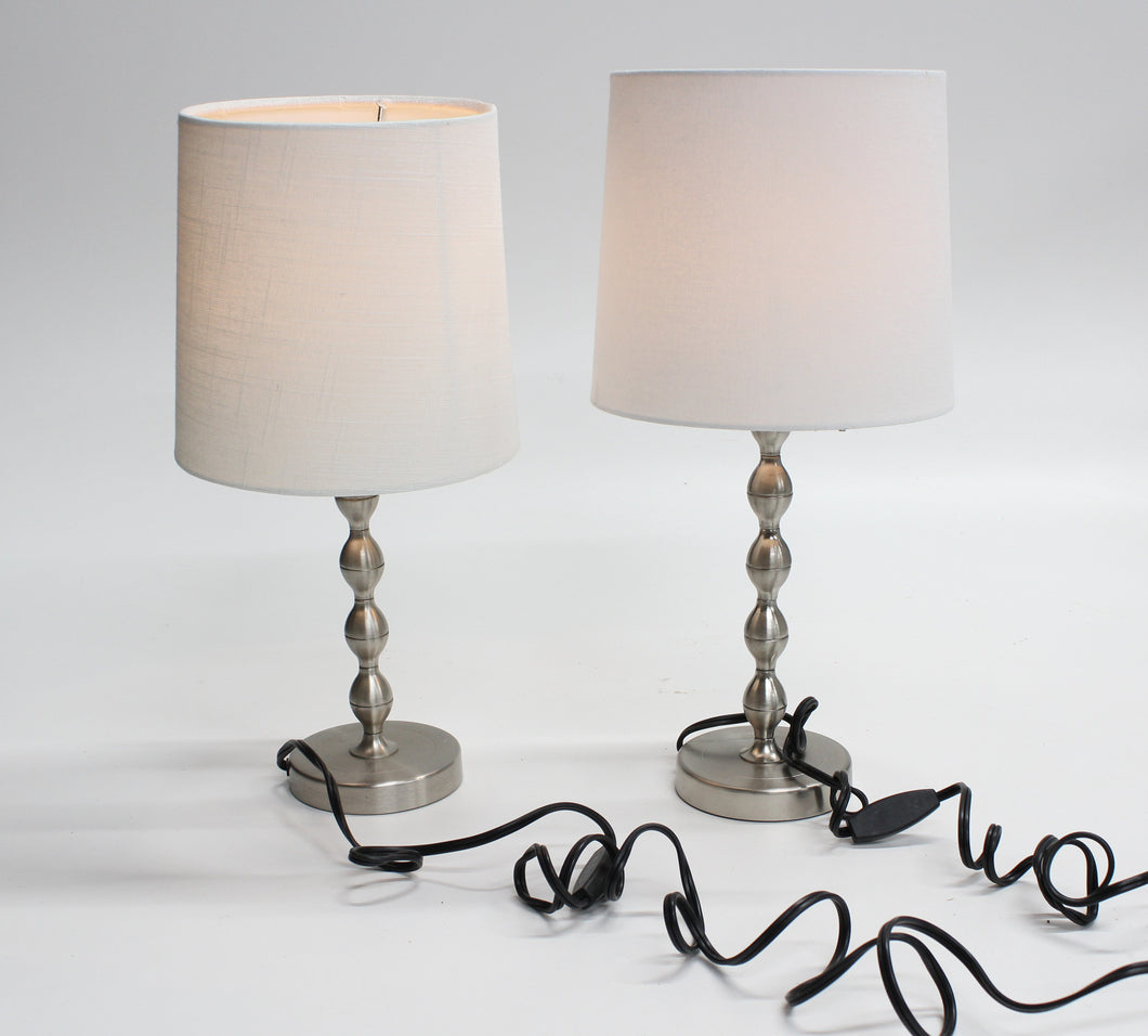 Matching Silver Lamps with Slightly Different Shades (Rented Separately)