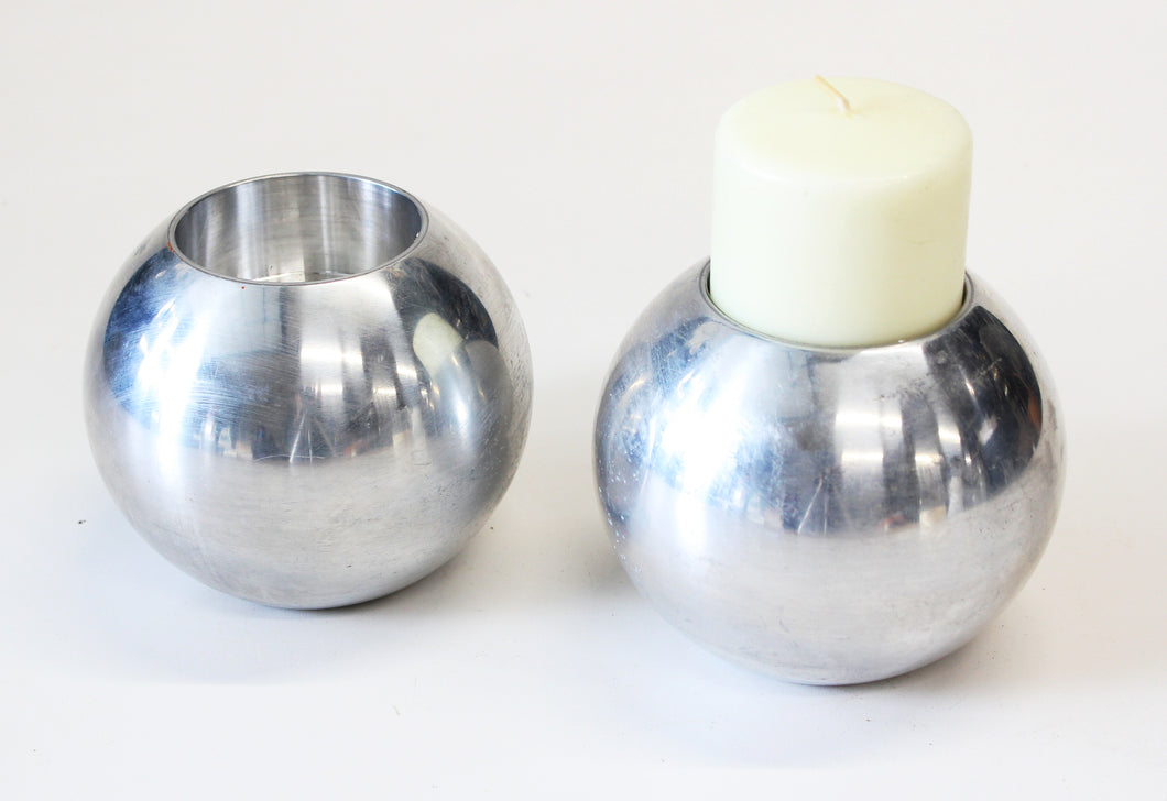 Pair of Silver Orb Candle Holders