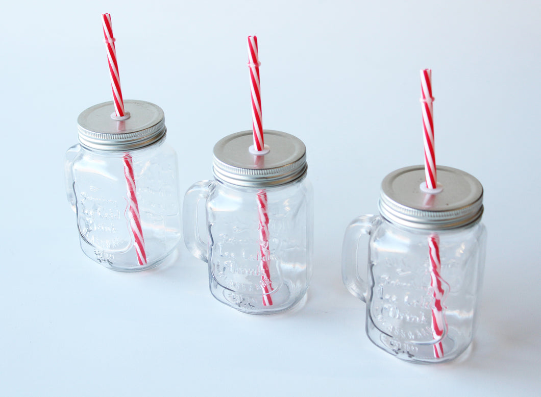 Set of Mason Jar Mugs with Straws