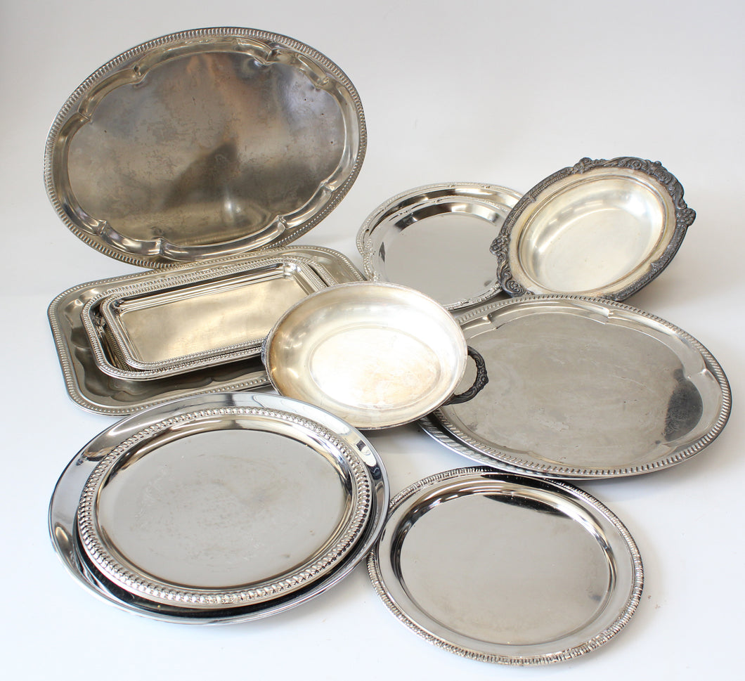 Silver Platters and Ornate Brass Serving Trays