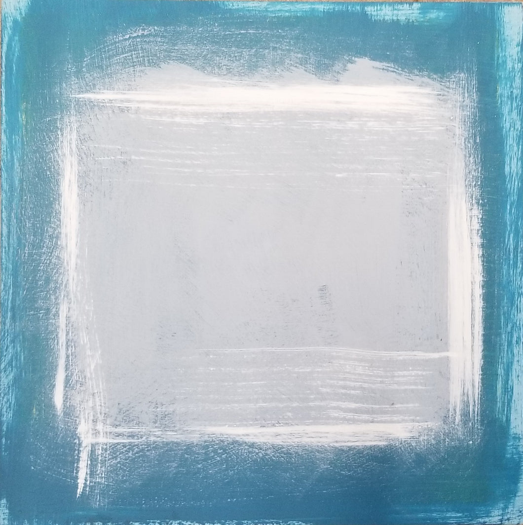 Small White on Blue Square Abstract Painting