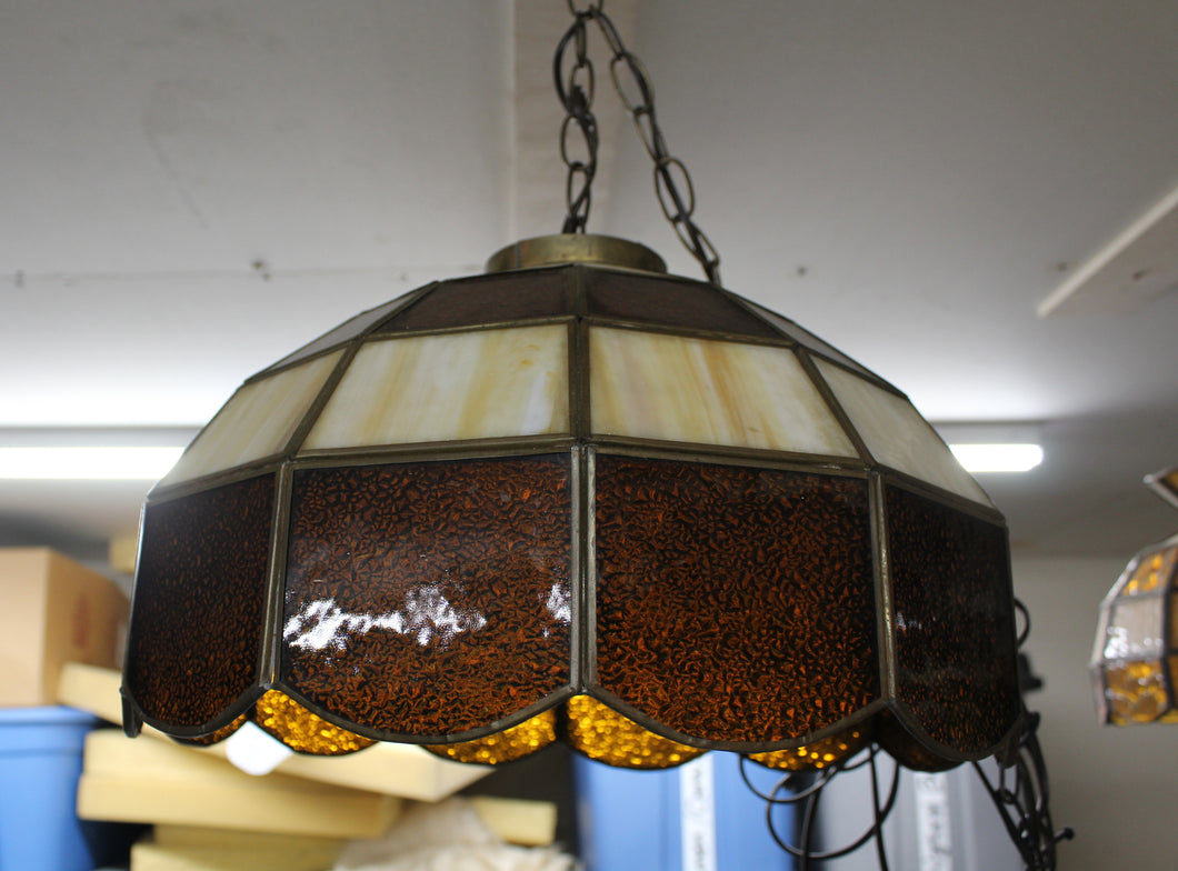 Stained Glass Brown Lamp with Cream Stripe