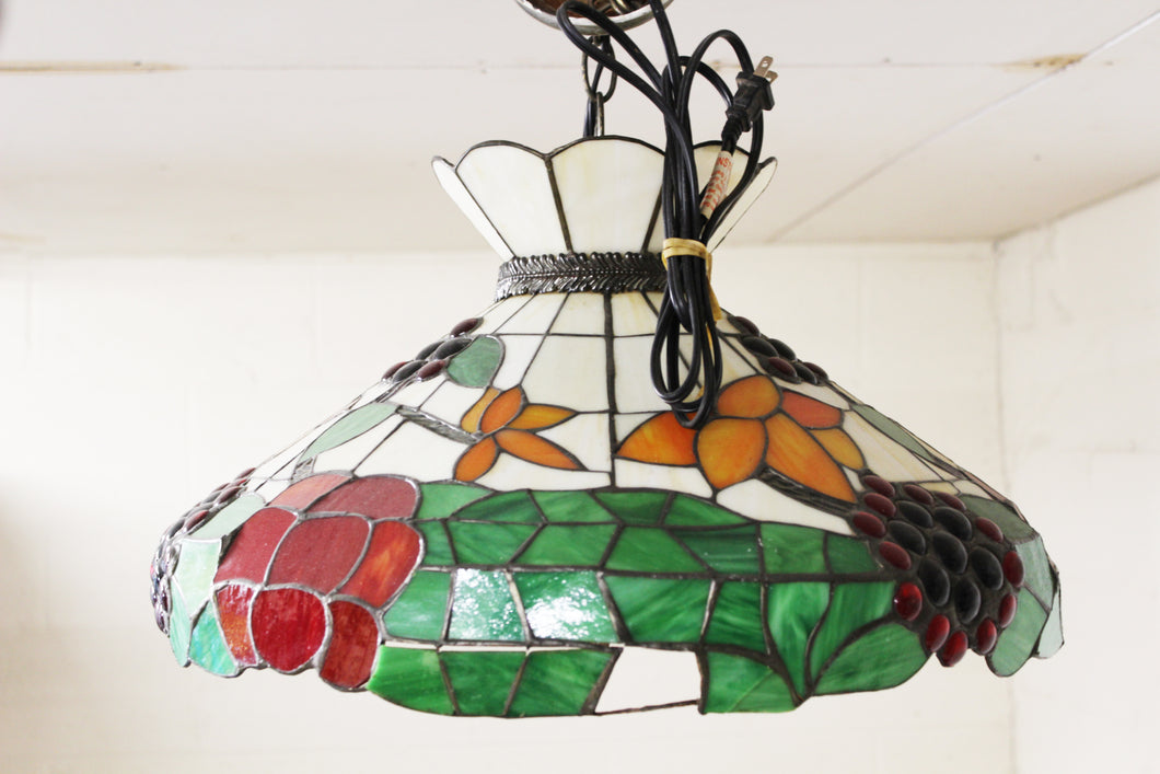 Stained Glass Hanging Lamp, White with Fruit