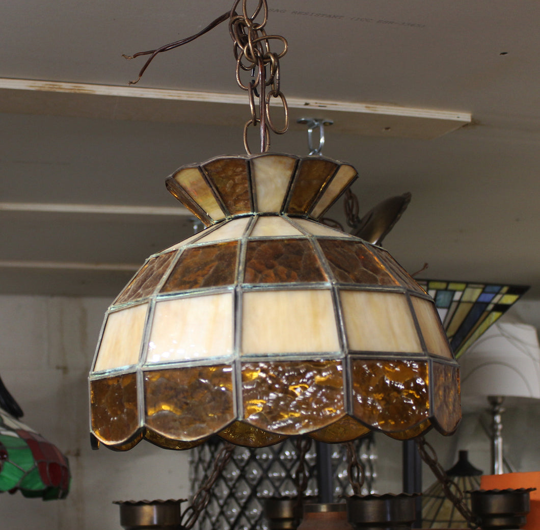 Stained Glass Tulip Hanging Lamp, Striped Brown and Amber