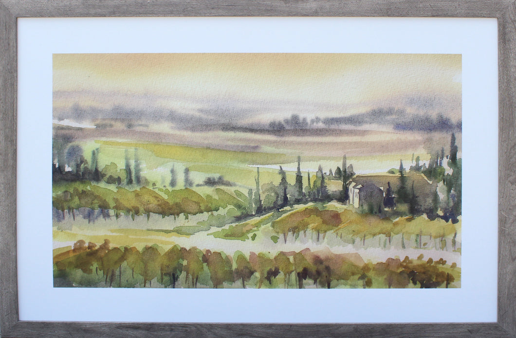 Watercolor Landscape, Greens & Yellows