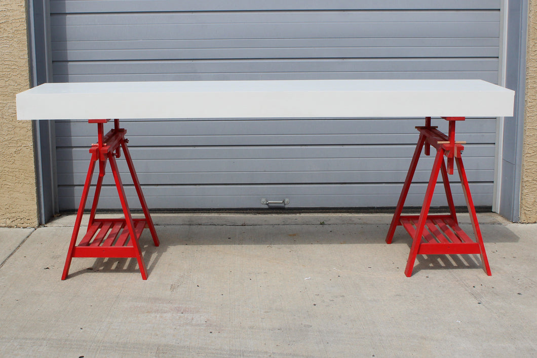 Waterproof White Melamine Table with Red Legs