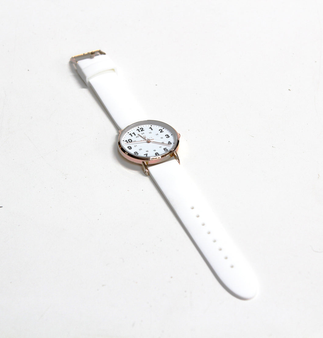 Woman's White Rose Gold Analog Wristwatch